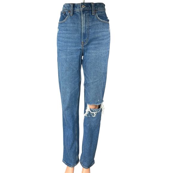 Abercrombie & Fitch Blue Distressed 90s Straight Ultra High Rise Denim Jeans 25 - Picture 1 of 5